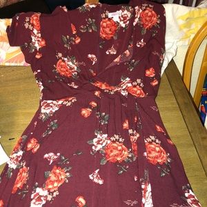 A burgundy floral dress